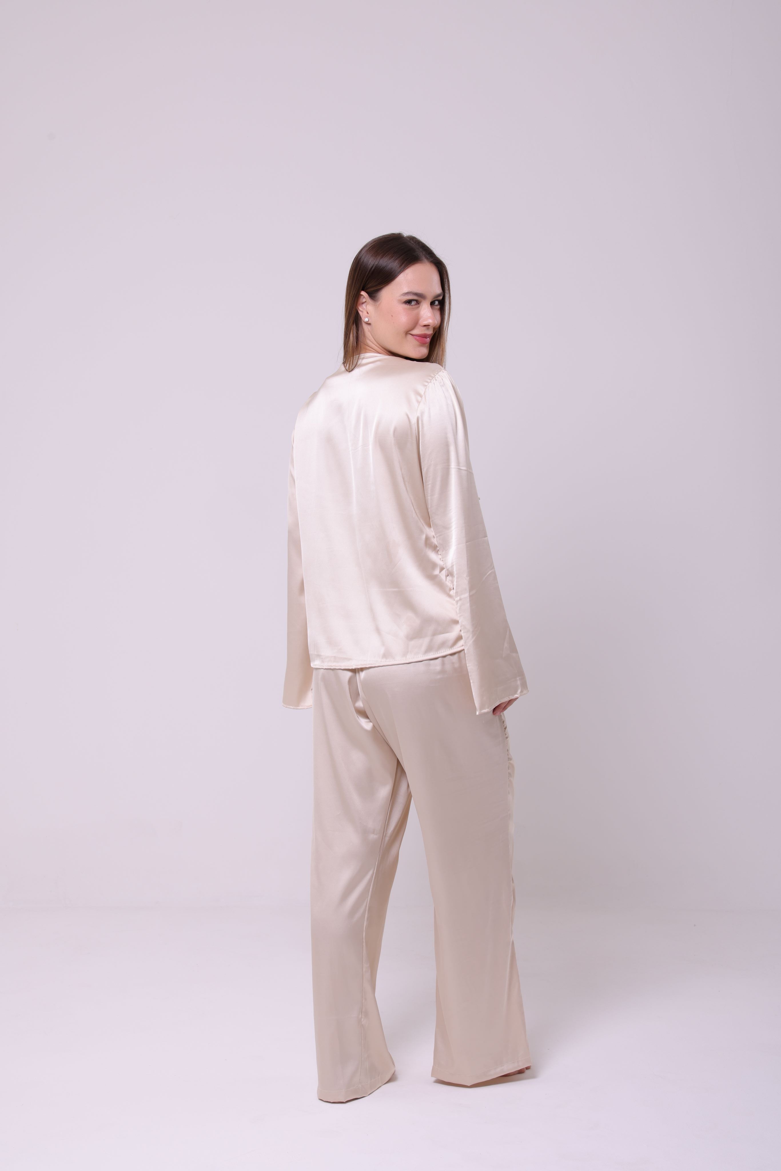 Pijama Longo Cetim Champanhe Glow