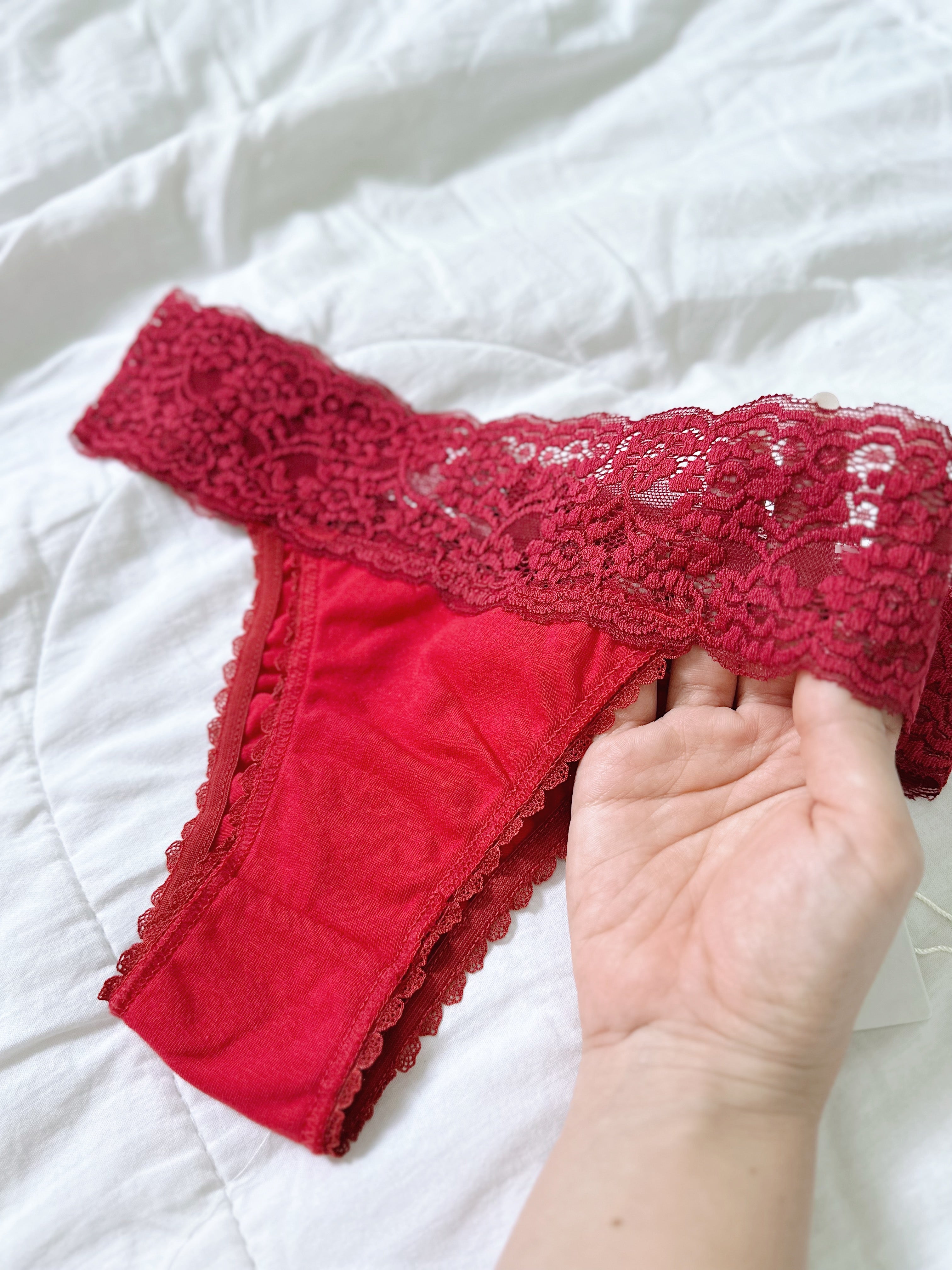 Calcinha Tanga 100% Algodão Com Renda Vermelho