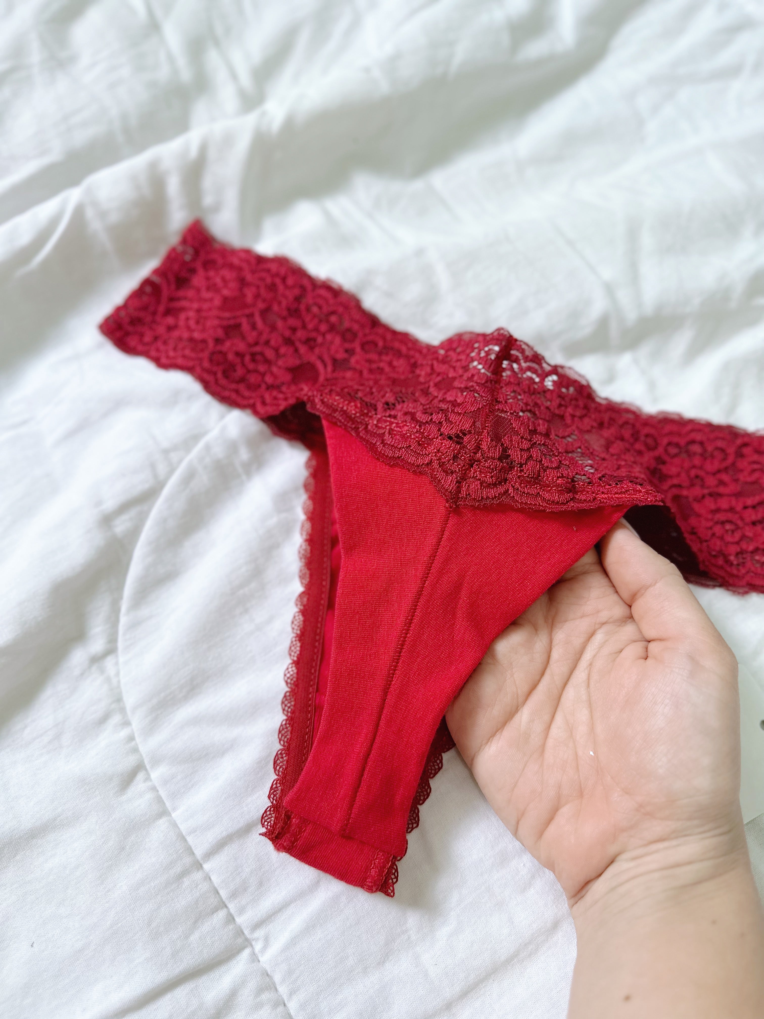 Calcinha Fio Duplo 100% Algodão Com Renda Vermelho