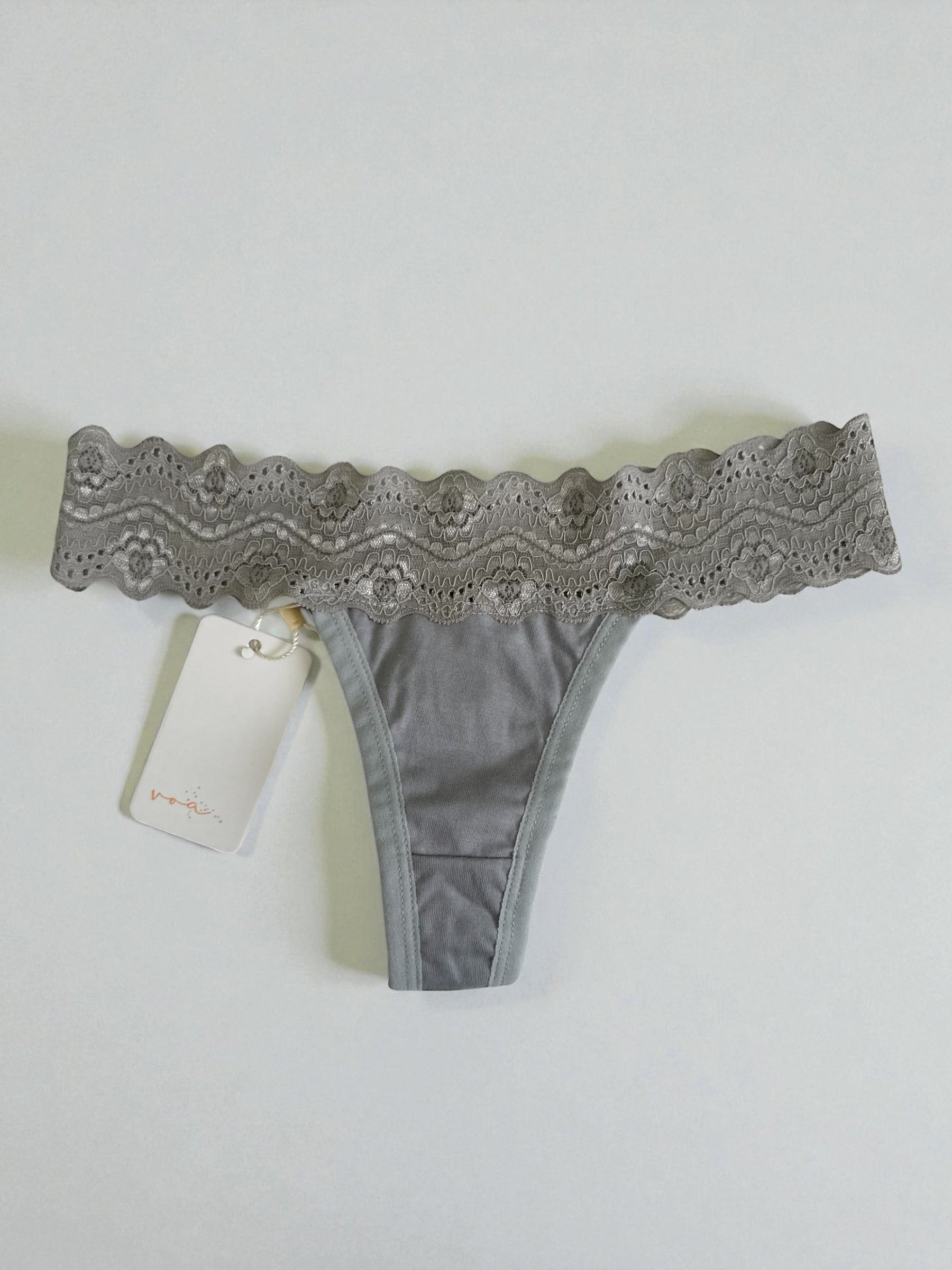 Calcinha Fio Duplo 100% Algodão Com Renda Cinza