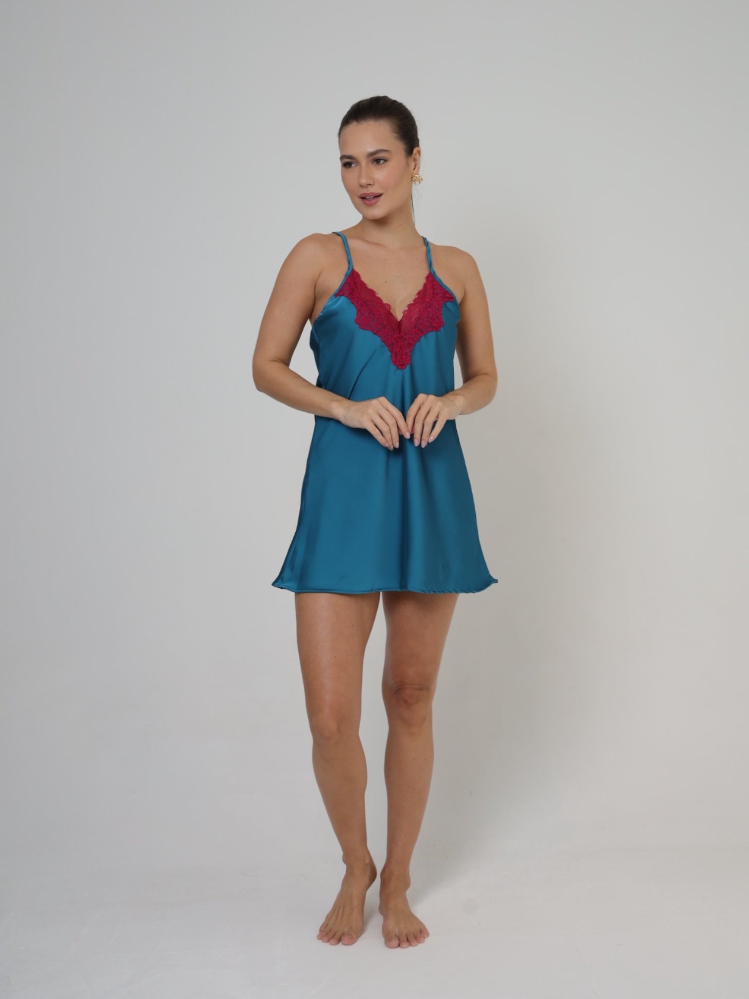 Camisola Cetim Verde Petróleo