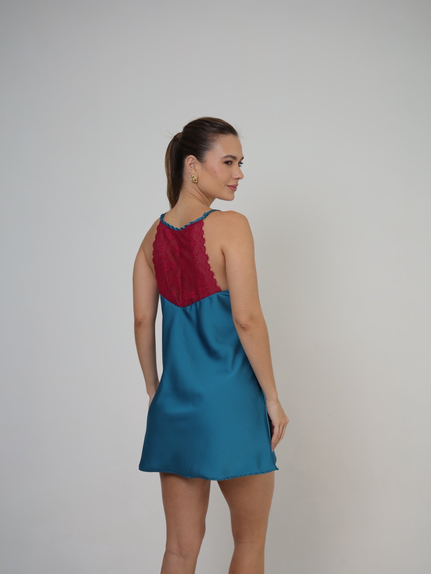 Camisola Cetim Verde Petróleo