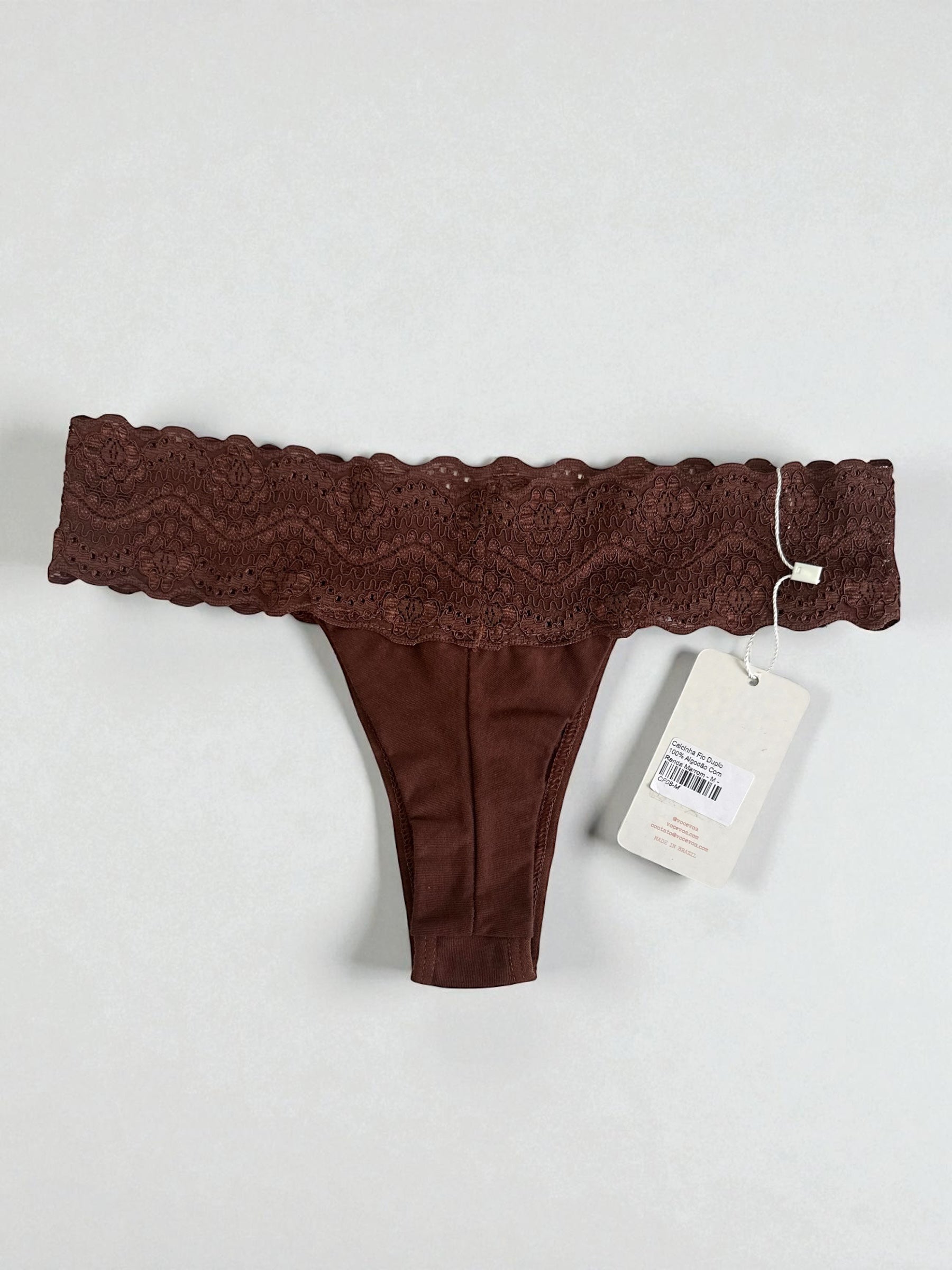 Calcinha Fio Duplo 100% Algodão Com Renda Marrom