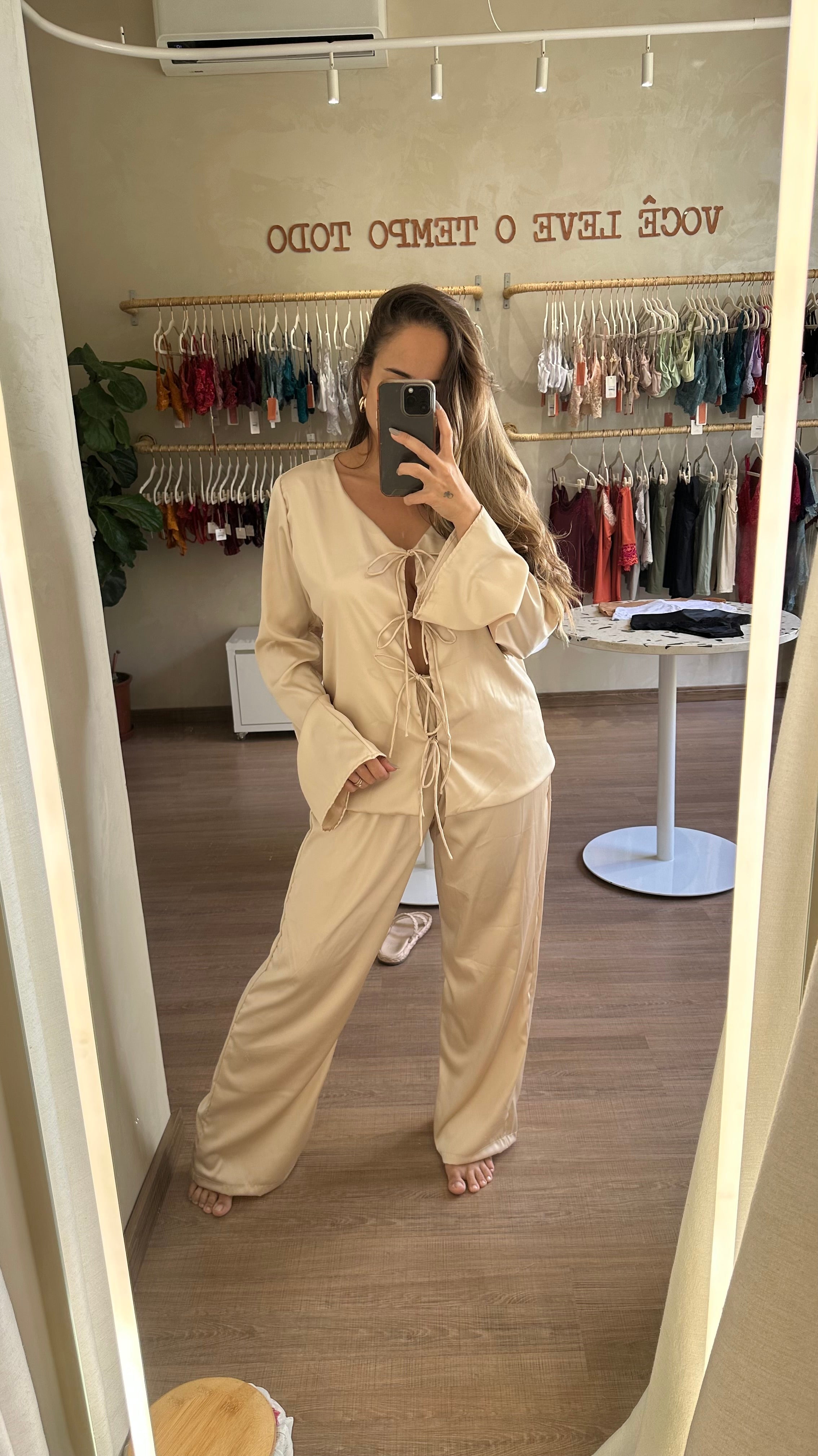 Pijama Longo Cetim Champanhe Glow