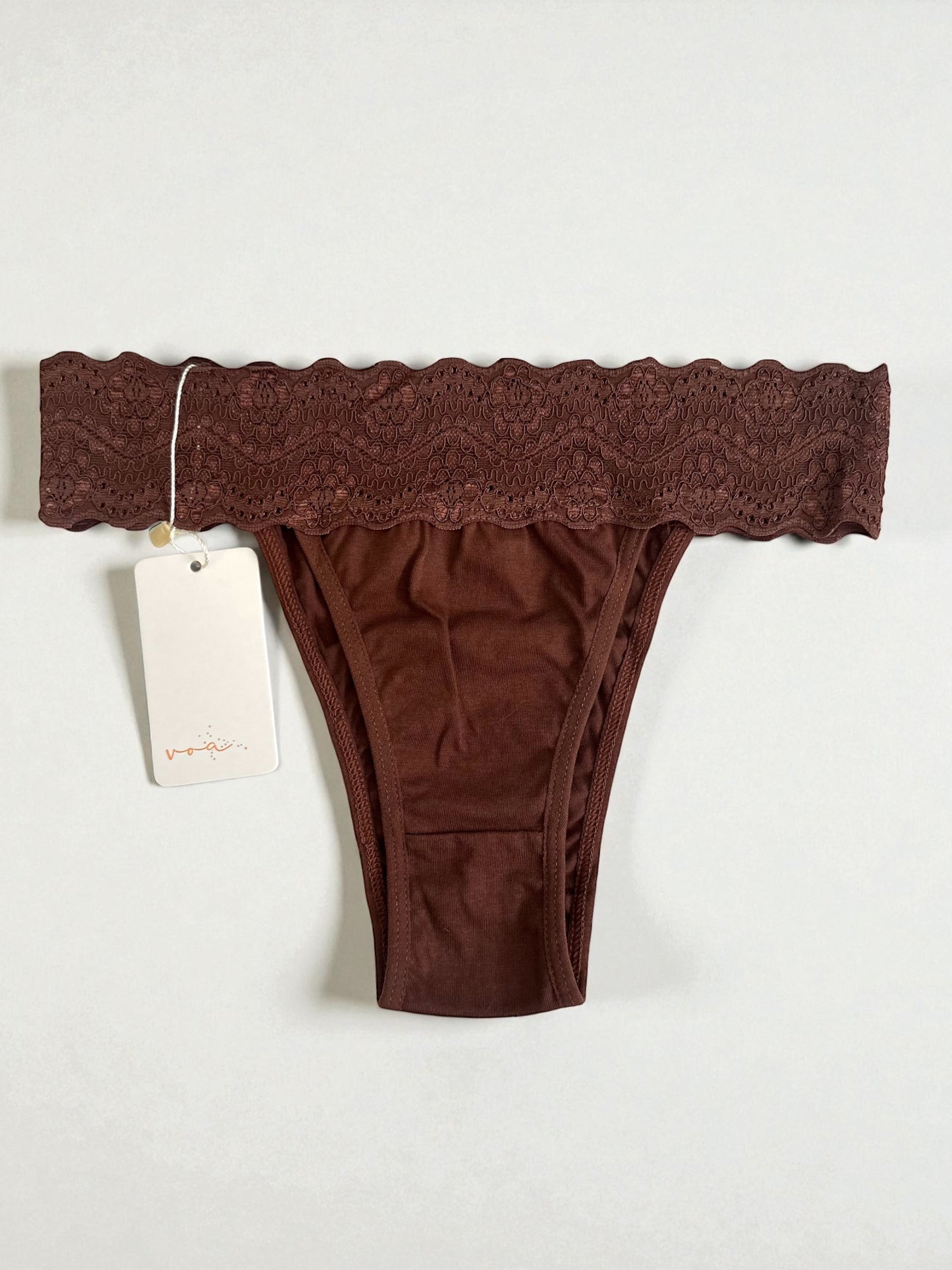 Calcinha Tanga 100% Algodão Com Renda Marrom