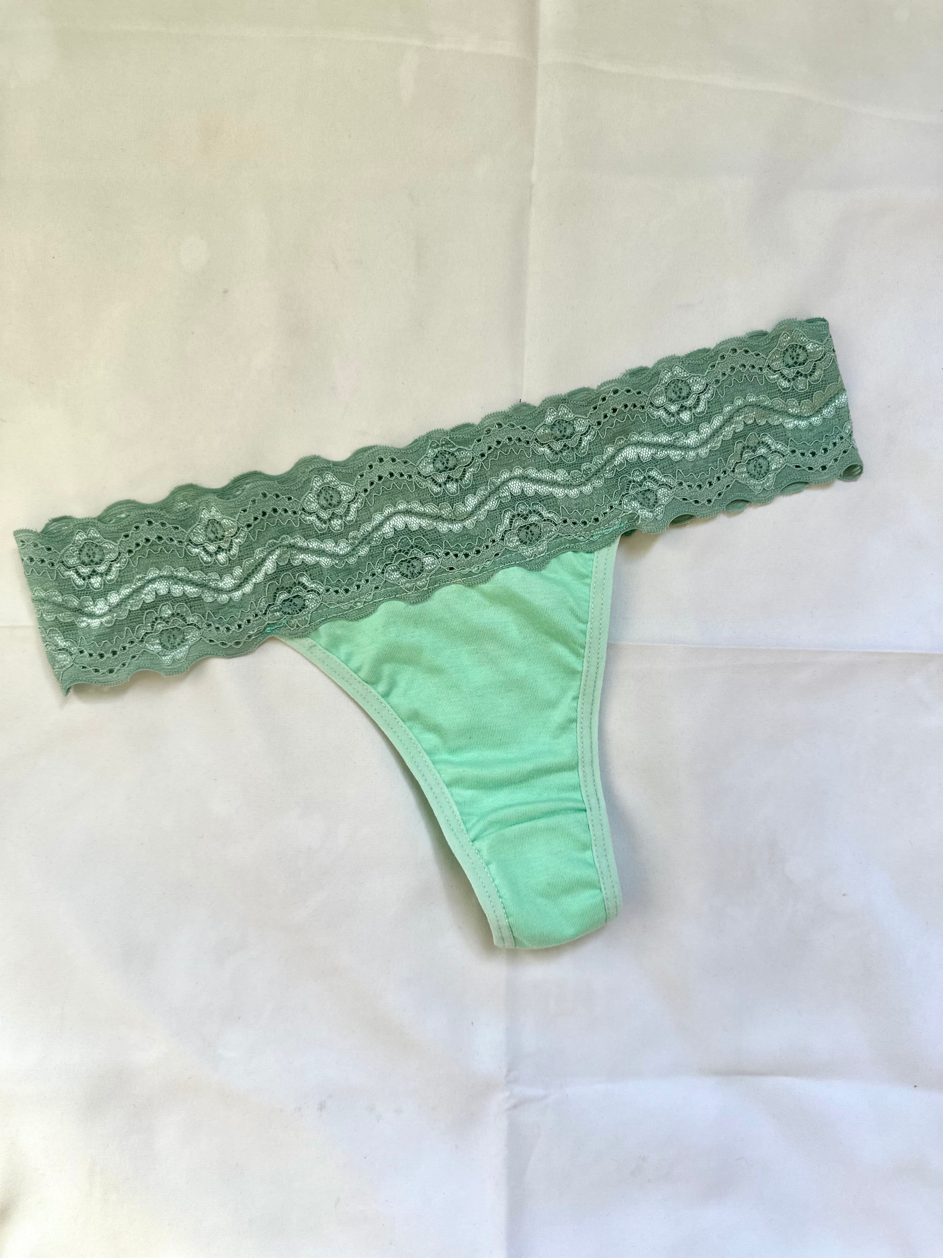 Calcinha Fio Duplo 100% Algodão Com Renda Verde
