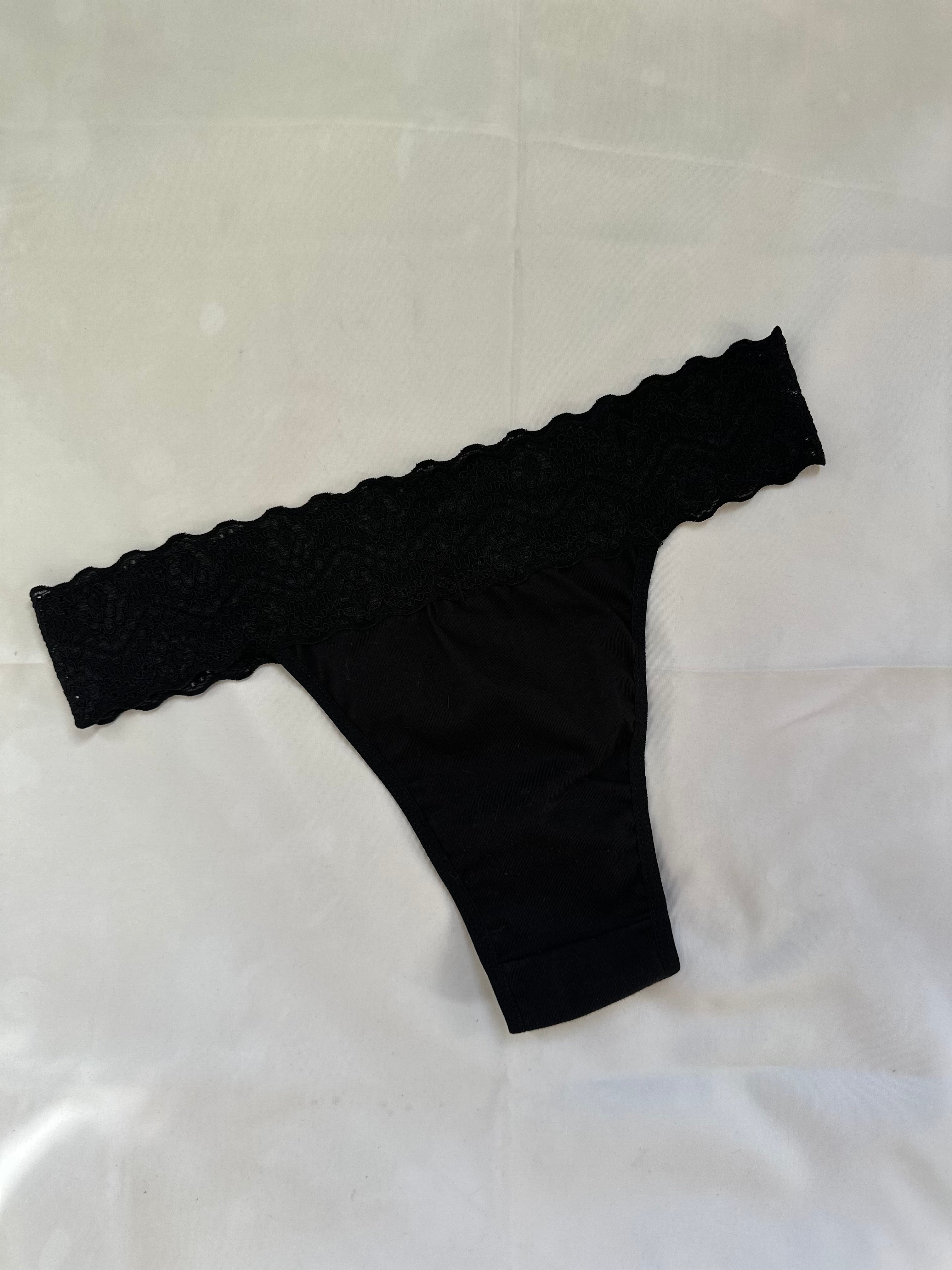 Calcinha Tanga 100% Algodão Com Renda Preto